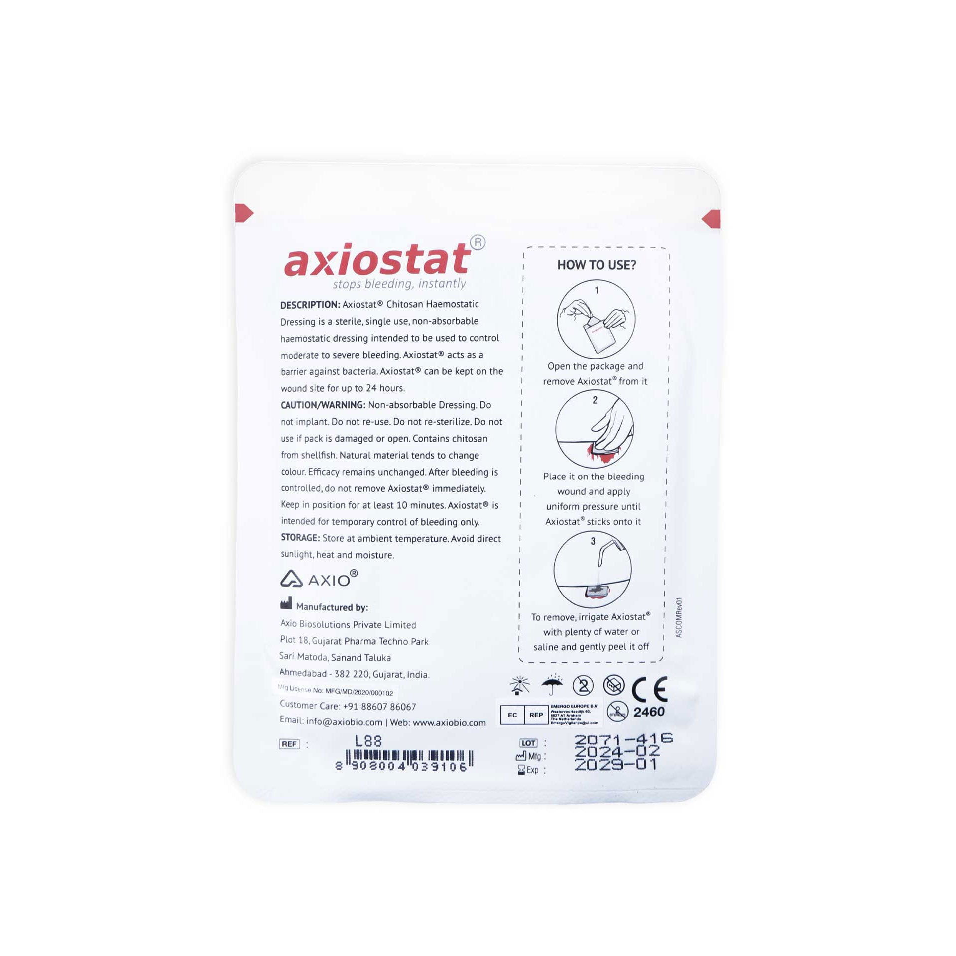 Axiostat Chitosan 8x8 Haemostatic Dressing
