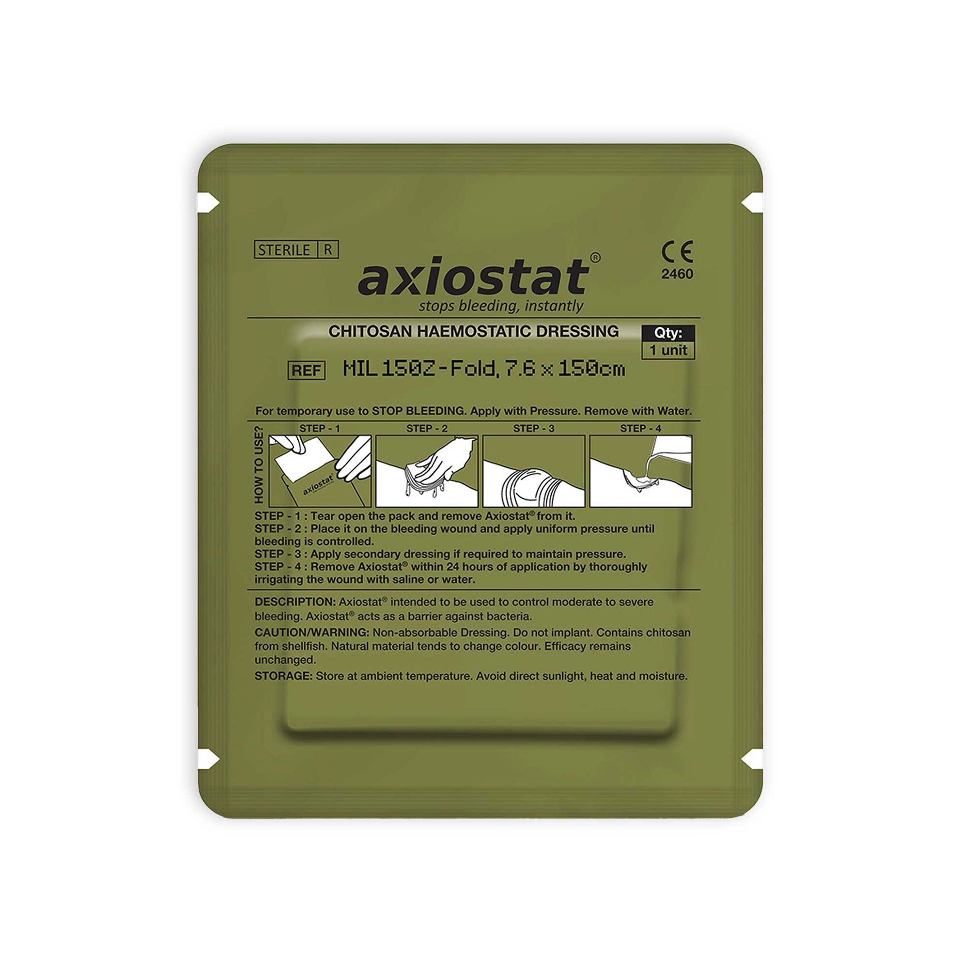Axiostat Chitosan 7.6x150 Haemostatic Z Folding Dressing