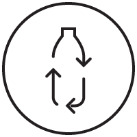 Green recycled bottle icon representing the use of recycled materials.