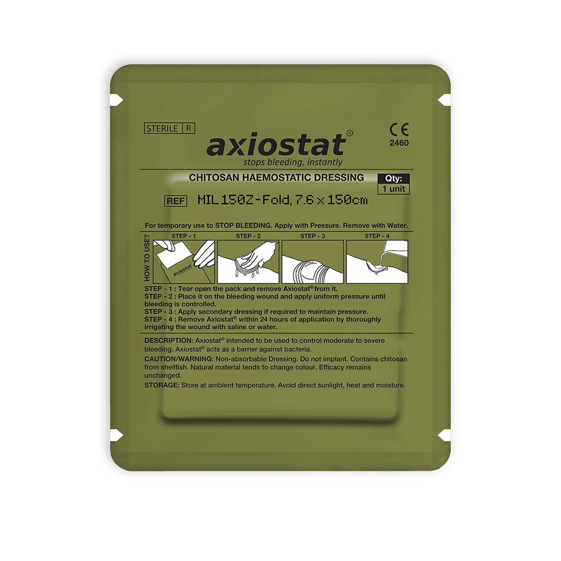 Axiostat Chitosan 7.6x150 Haemostatic Z Folding Dressing